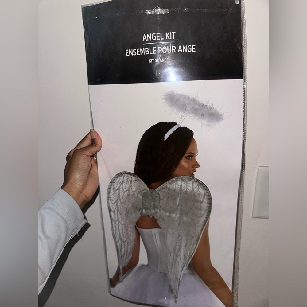 Angel Costume with silver glitter wings and feather halo